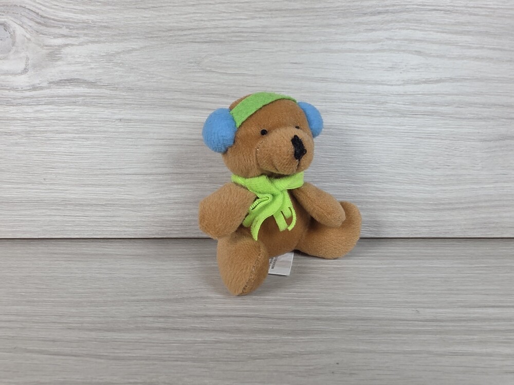 Oriental Trading Bear Green Plush Scarf Hat Beanie Small 5" Stuffed Animal SU15